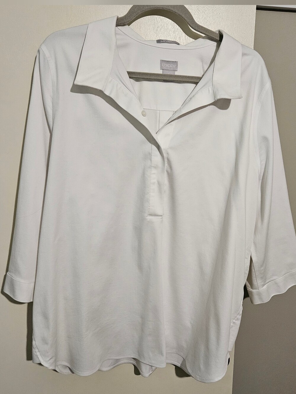 Chico's White Button-Neck Polo Blouse